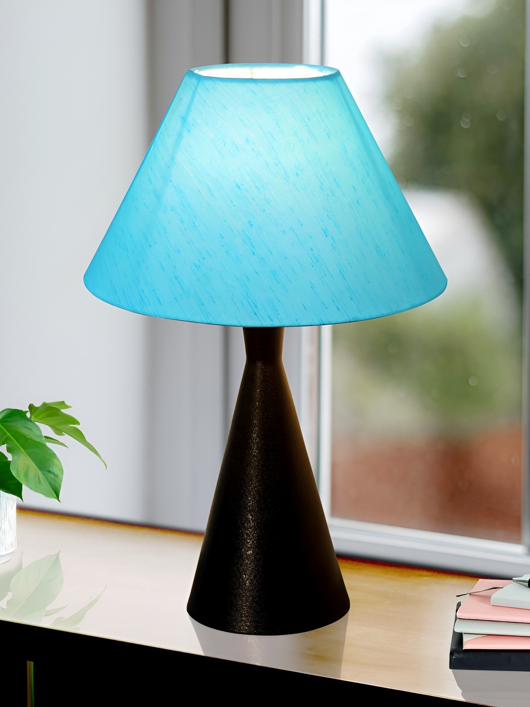 

Homesake Turquoise Blue & Black Metal Contemporary Frustum Shaped Table Lamp