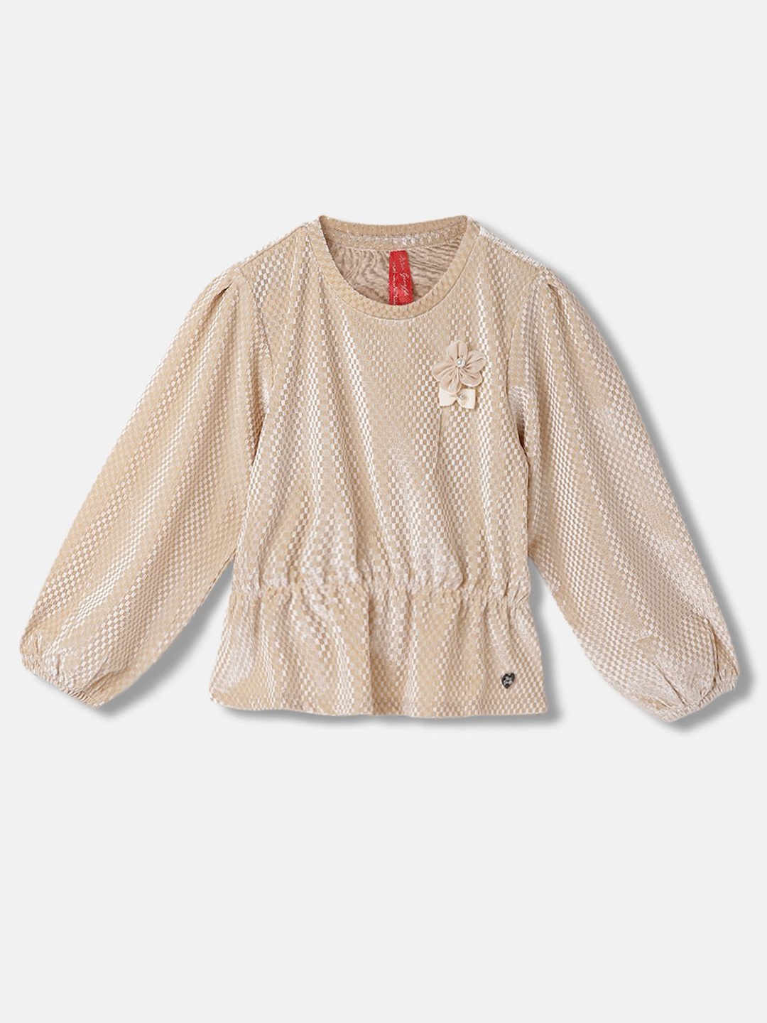 

Blue Giraffe Girls Geometric Printed Round Neck Top, Cream