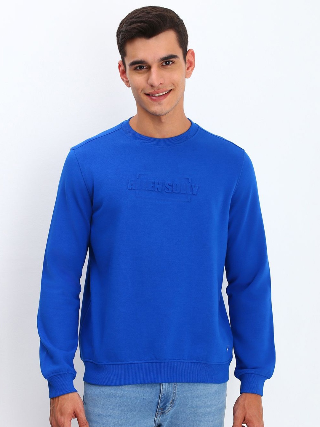 

Allen Solly Men Typography Self Design Round Neck Cotton Pullover Sweatshirt, Blue