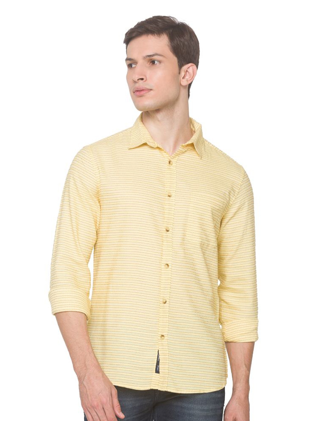 

SNX Men Spread Collar Solid Cotton Tailored Fit Casual Shirt, Yellow