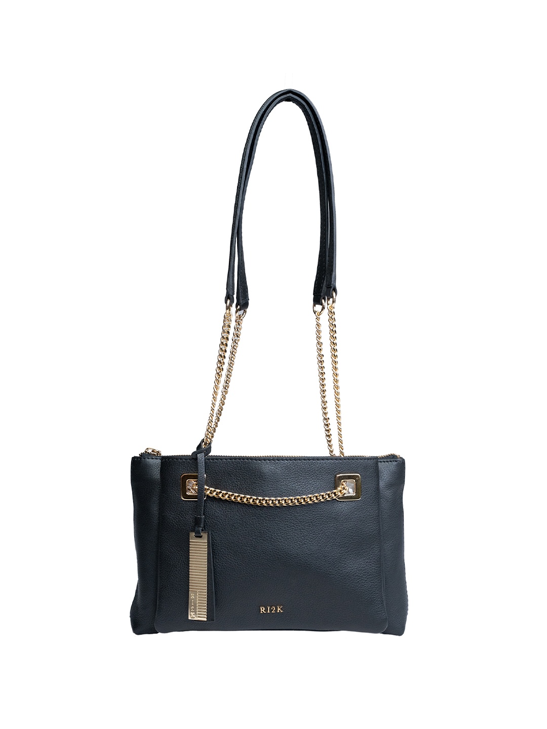 

RI2K LONDON Leather Textured Shoulder Bag, Black