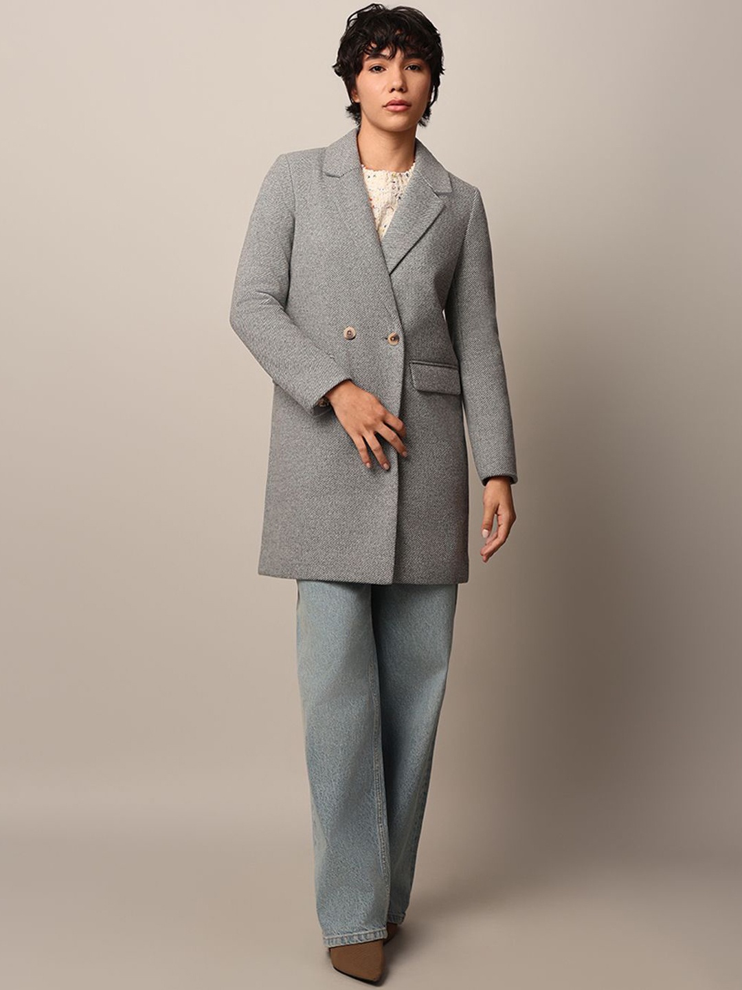 

ONLY Women Solid Longline Tailored Jacket, Grey