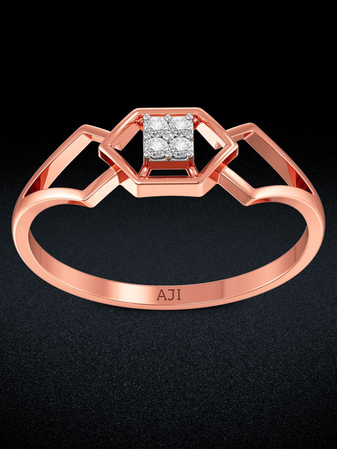 

Joyalukkas 18KT Stone Studded Diamond Finger Ring, Rose gold