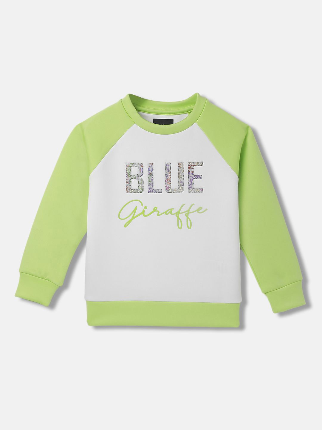 

Blue Giraffe Girls Colourblocked Round Neck Pullover Ribbed Sweatshirt, White