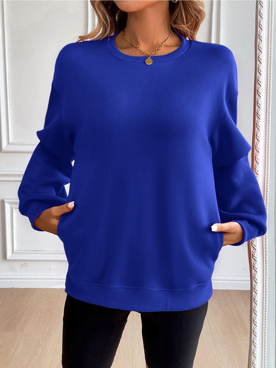 

StyleCast x Revolte Women Solid Drop-Shoulder Sleeves Sweatshirts, Blue