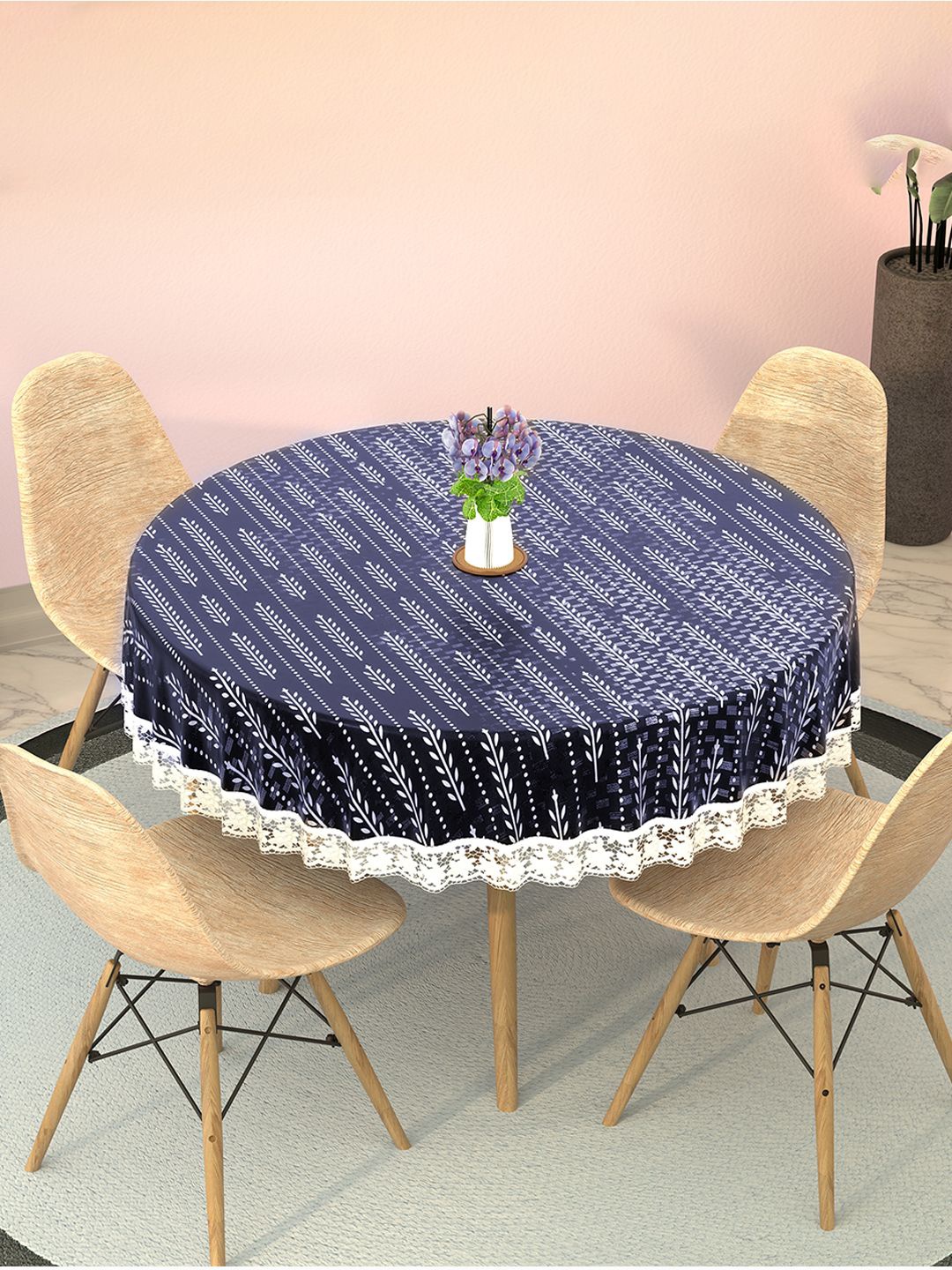 

Kuber Industries White Waterproof Printed Round 4-Seater Table Cover