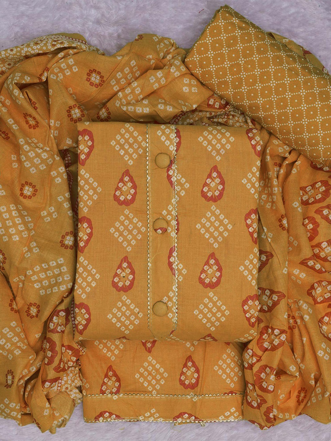 

Peachmode Women Printed Unstitched Dress Material, Mustard