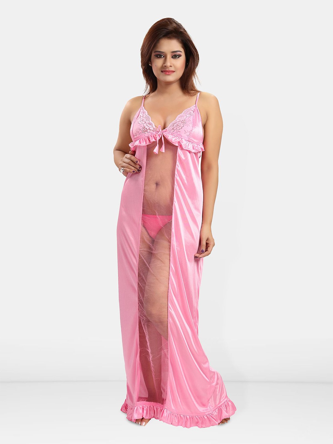 

Be You Solid Satin Maxi Nightdress, Pink