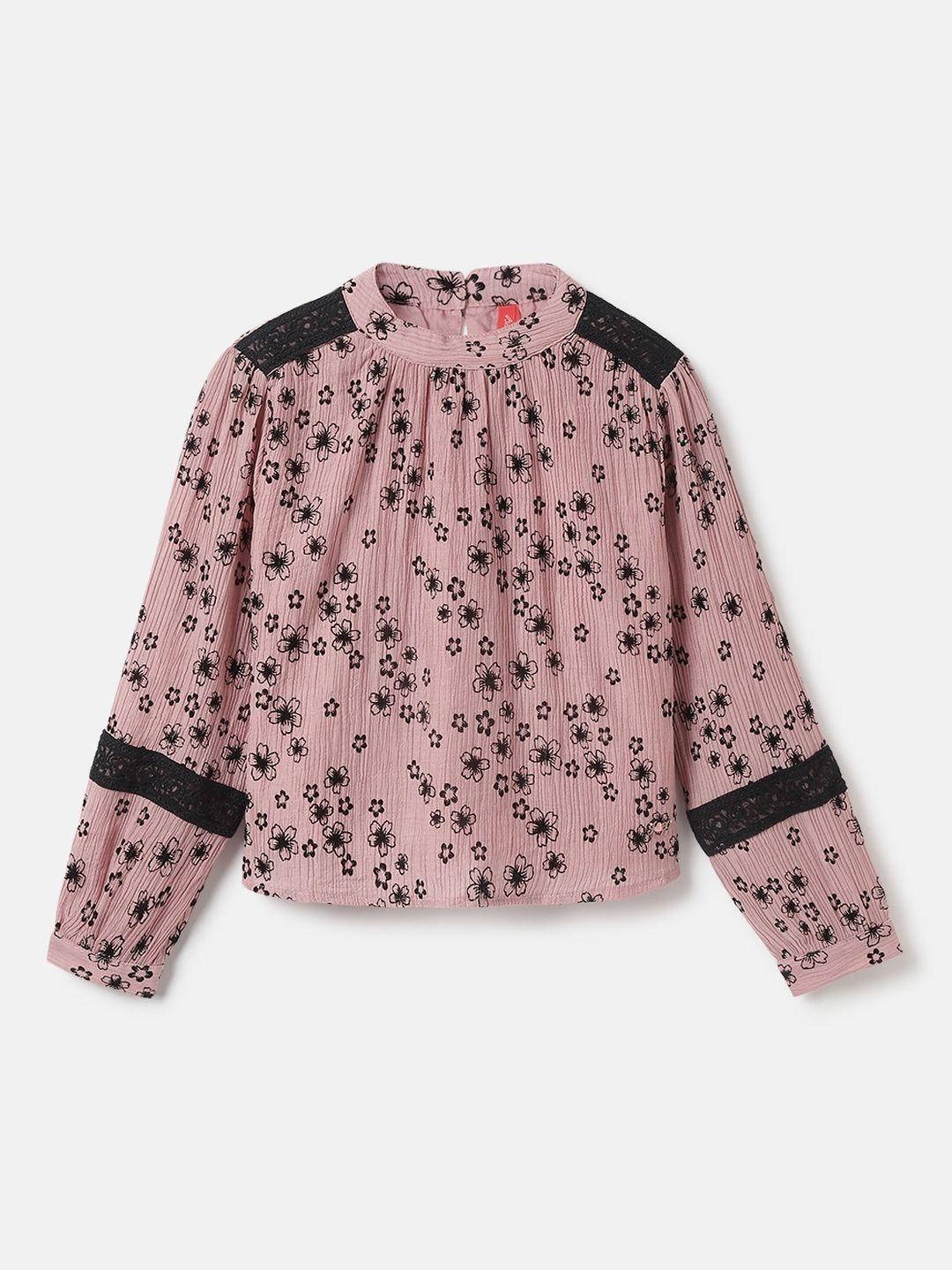 

Blue Giraffe Girls Floral Printed Round Neck Cotton Top, Pink