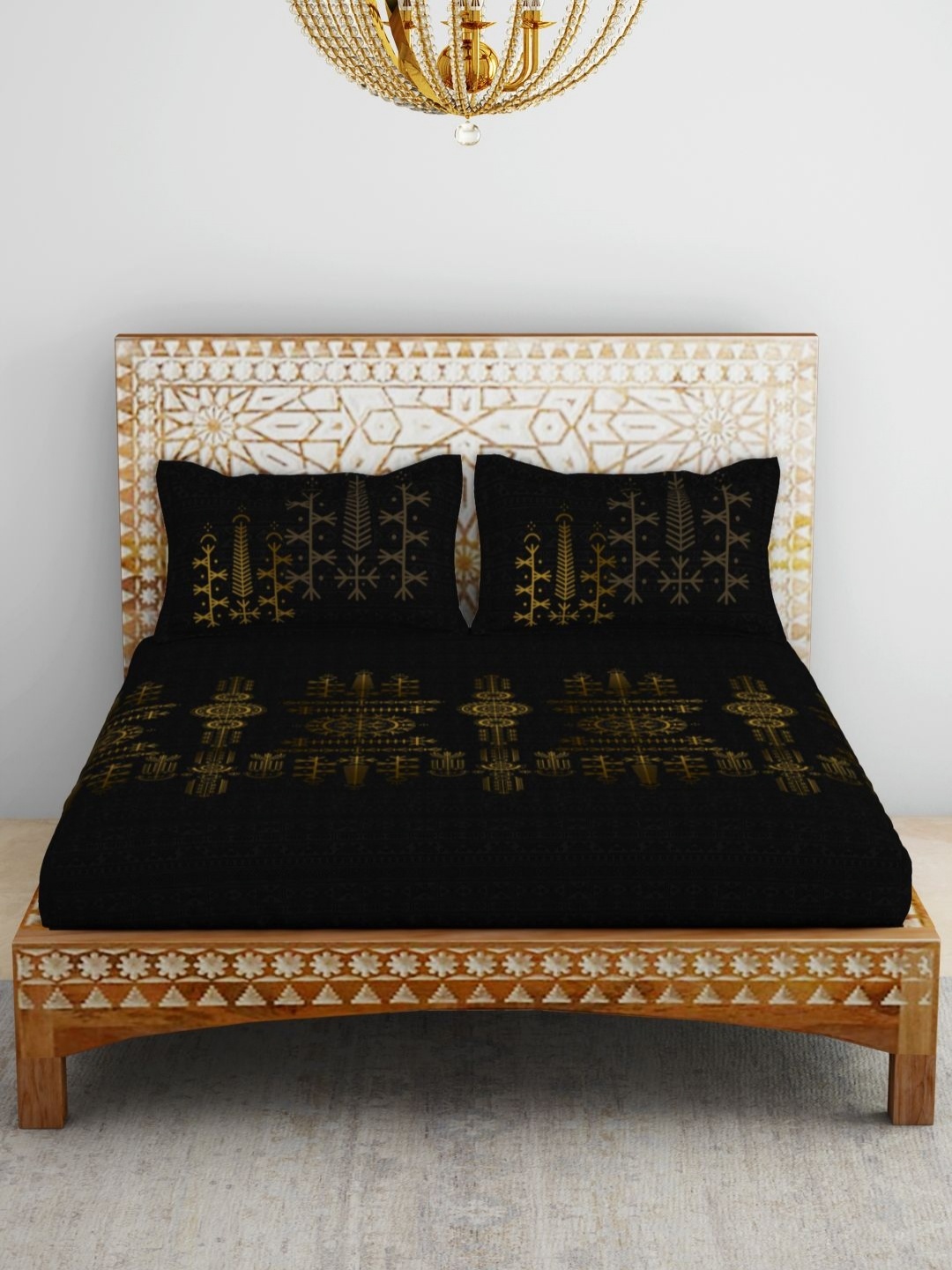 

SPACES Brown & Yellow Geometric Pure Cotton 210 TC King King Bedsheet Set 2.74m X 2.74m