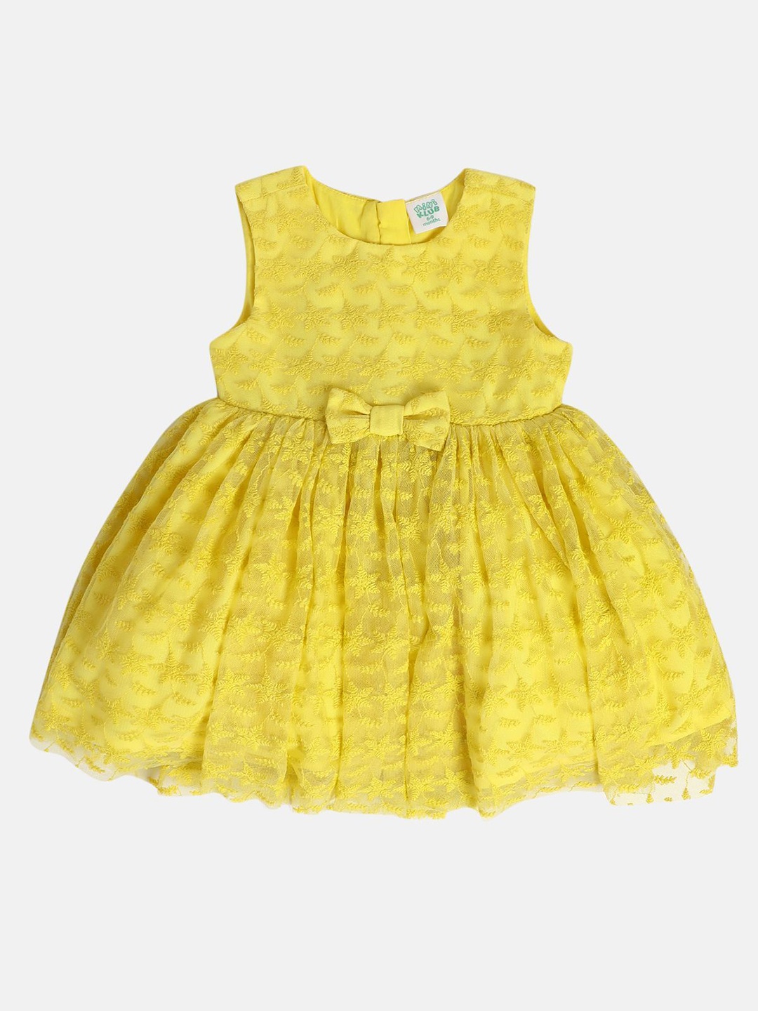

MINI KLUB Girls Self Design Round Neck Knee Length Fit & Flare Dress, Mustard