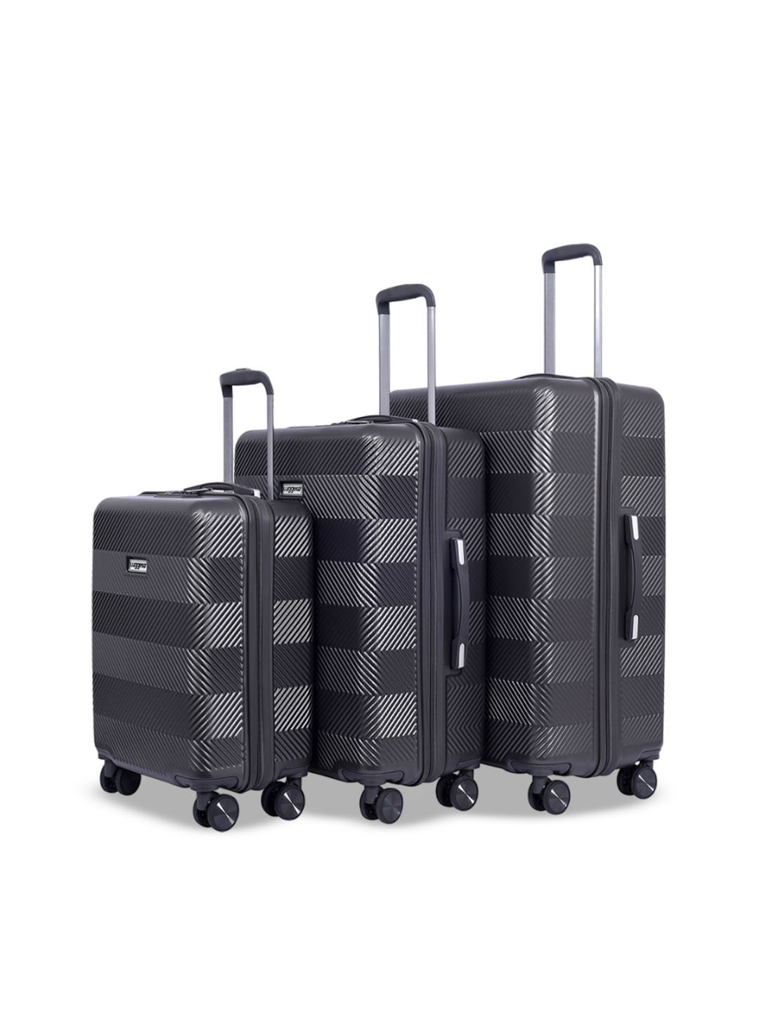 

Luggero Unisex Set Of 3 Textured Hard-Sided 360-Degree Rotation Trolley Bags, Grey