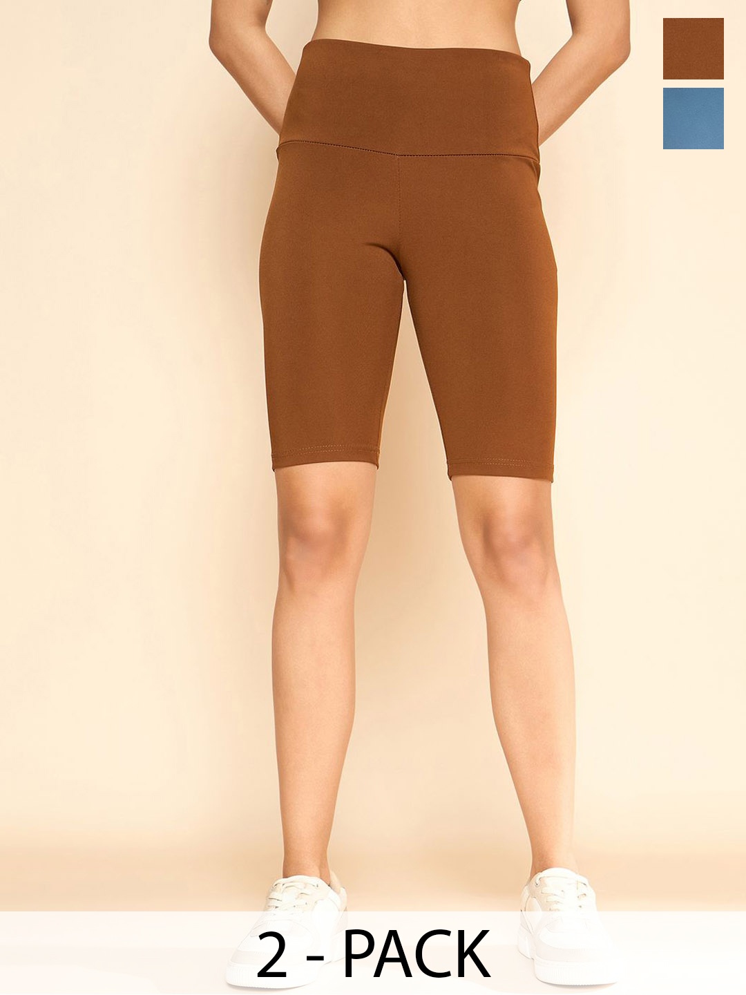 

COLOR CAPITAL Women Pack Of 2 Antimicrobial Gym Tights, Brown