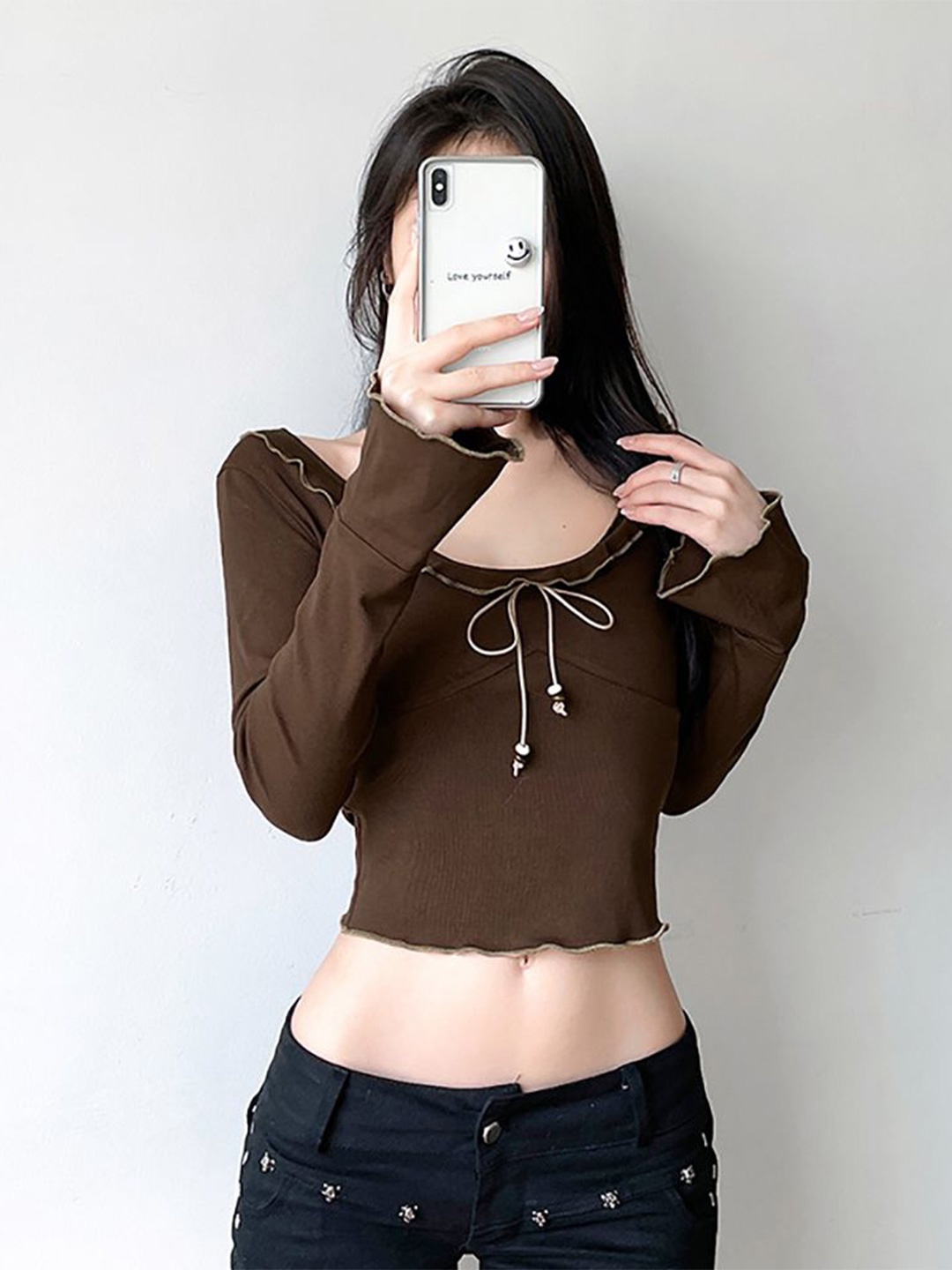 

StyleCast x Revolte Women Solid Round Neck Top, Brown