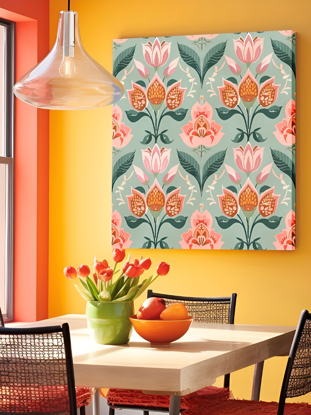 

Art Street Indian Folk Pink & Green Canvas Floral and Botanical Wall Paintings