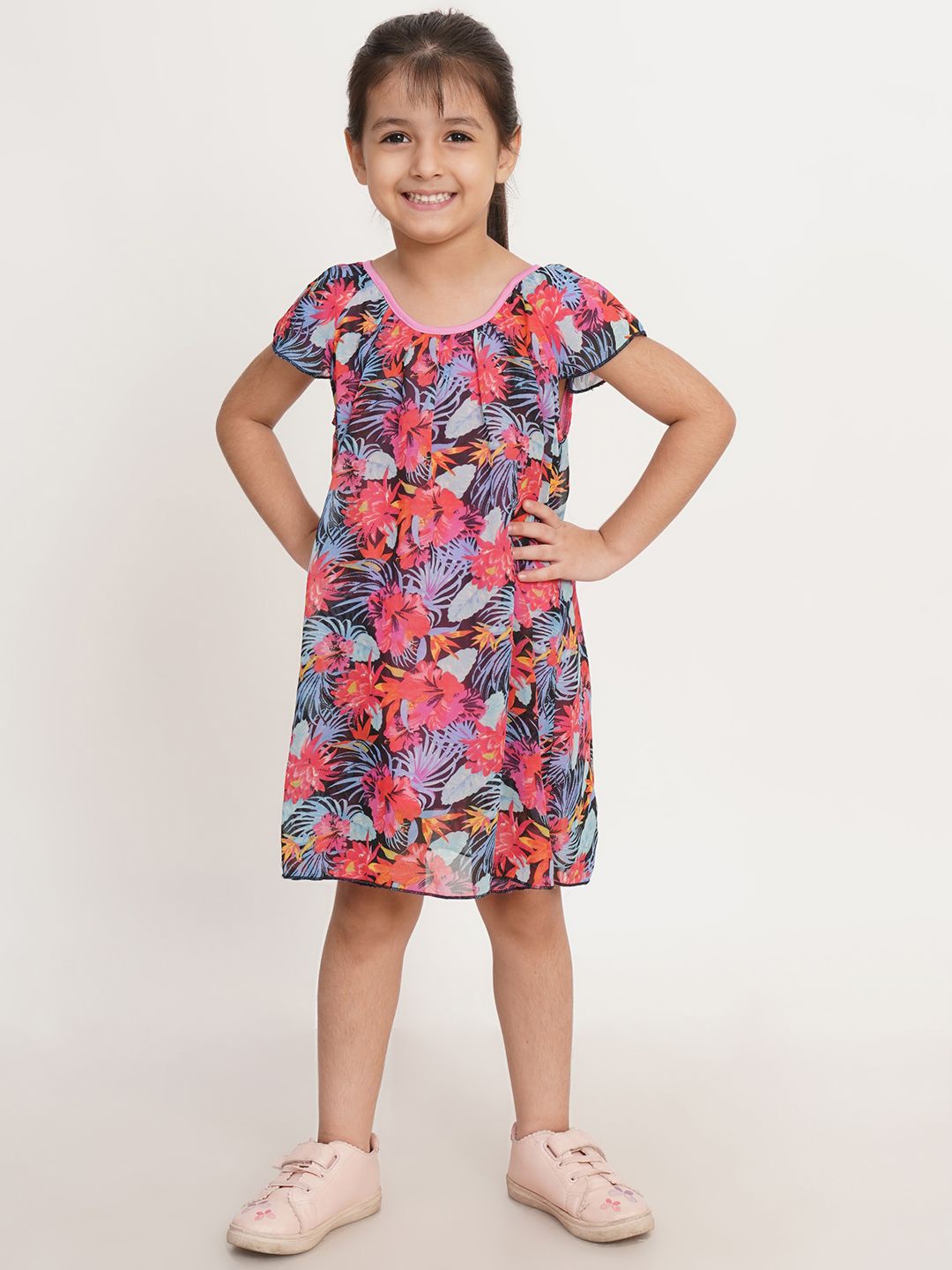 

HERE&NOW Girl Floral Print A-Line Dress, Pink