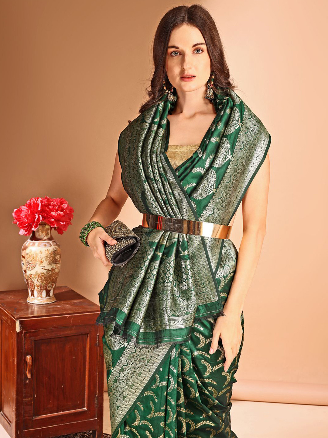 

Anouk Woven Design Zari Banarasi Saree, Green