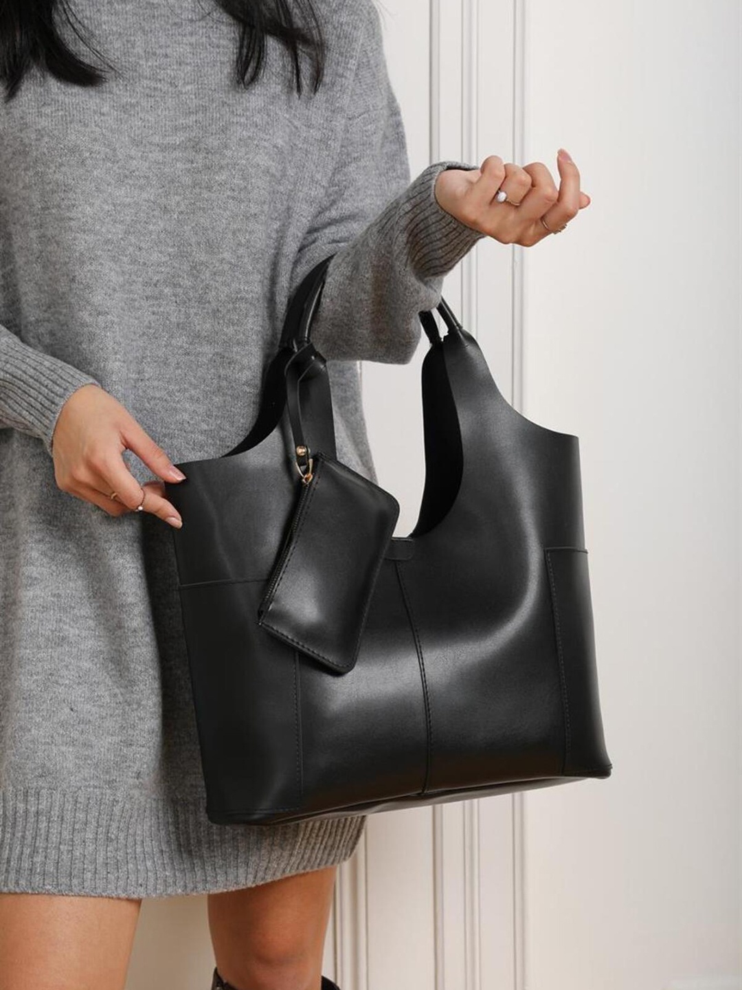 

madamra Oversized Structured Tote Bag with Tasselled, Na