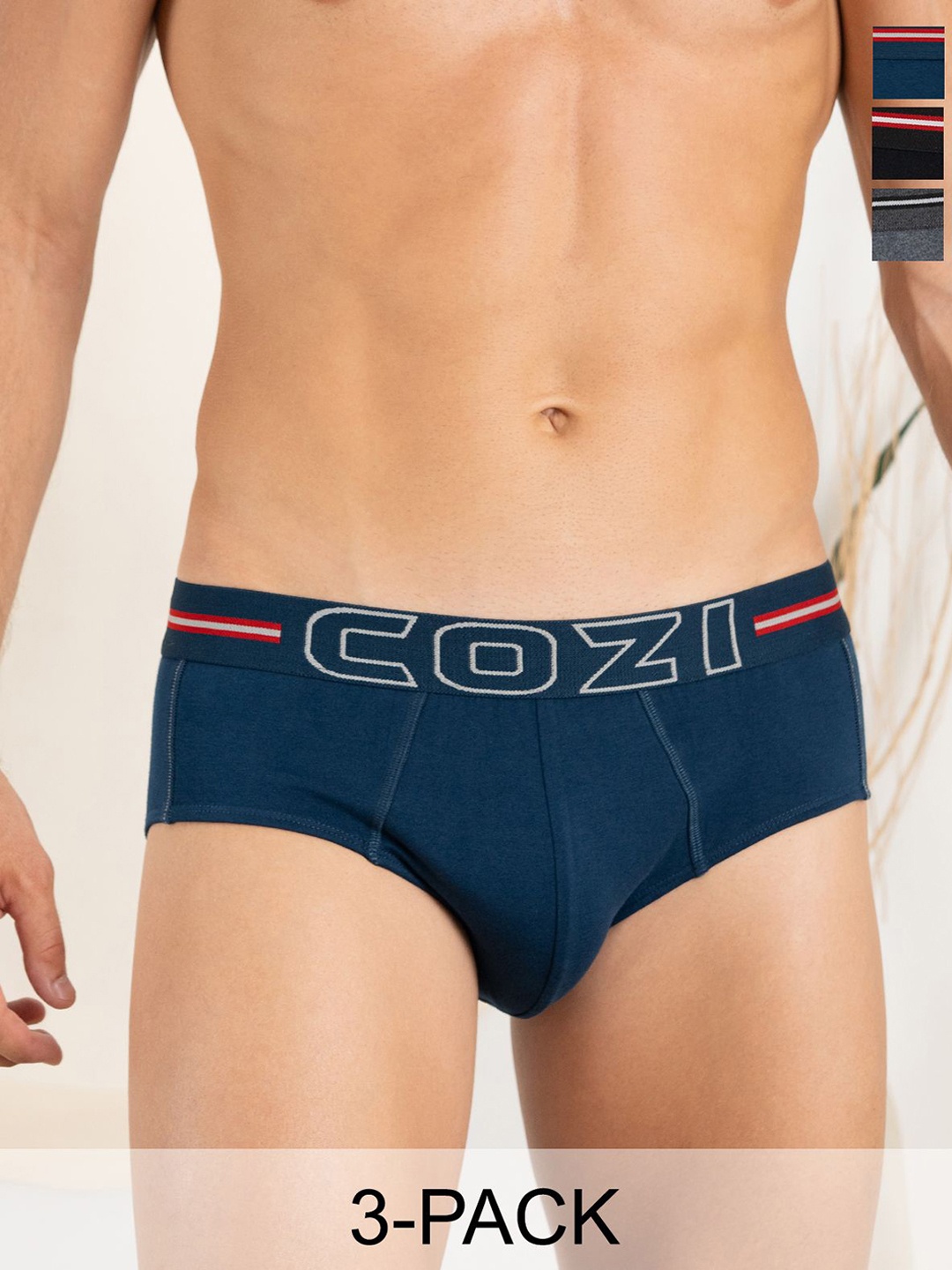 

Lux Cozi Men Pack Of 3 Cotton Basic Briefs COZI_1124_LUXURY_AST1_3PC, Black