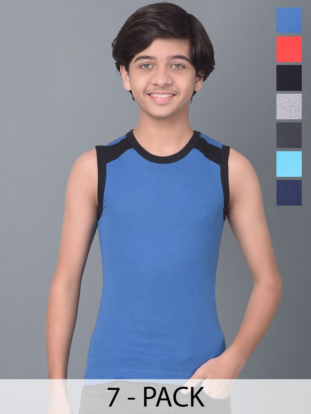 

Dollar Bigboss Boys Pack Of 7 Assorted Innerwear Vests MBKB-05-BB05-PO12, Blue