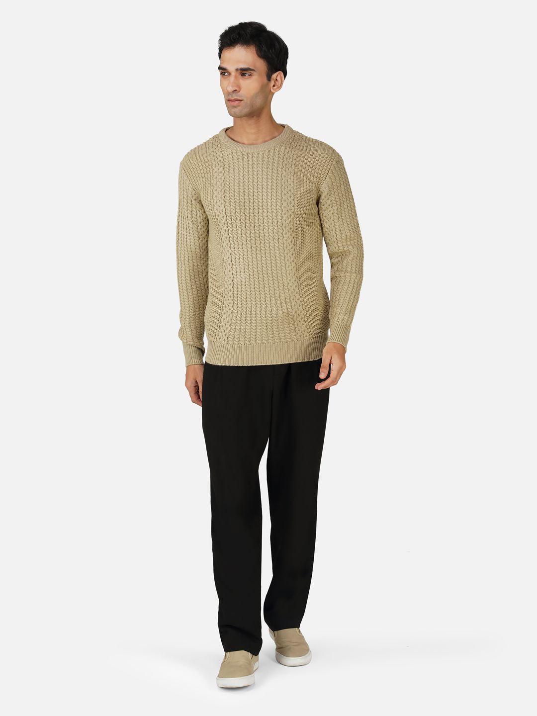 

JoE Hazel Men Self Design Pullover Casual Sweaters, Beige