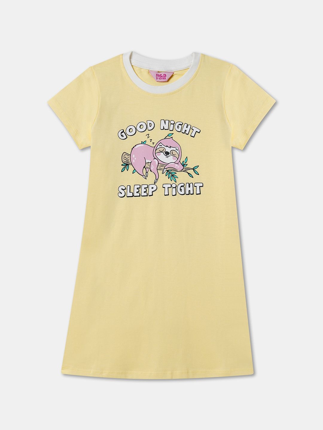 

R&B Girls Solid Nightdress, Yellow