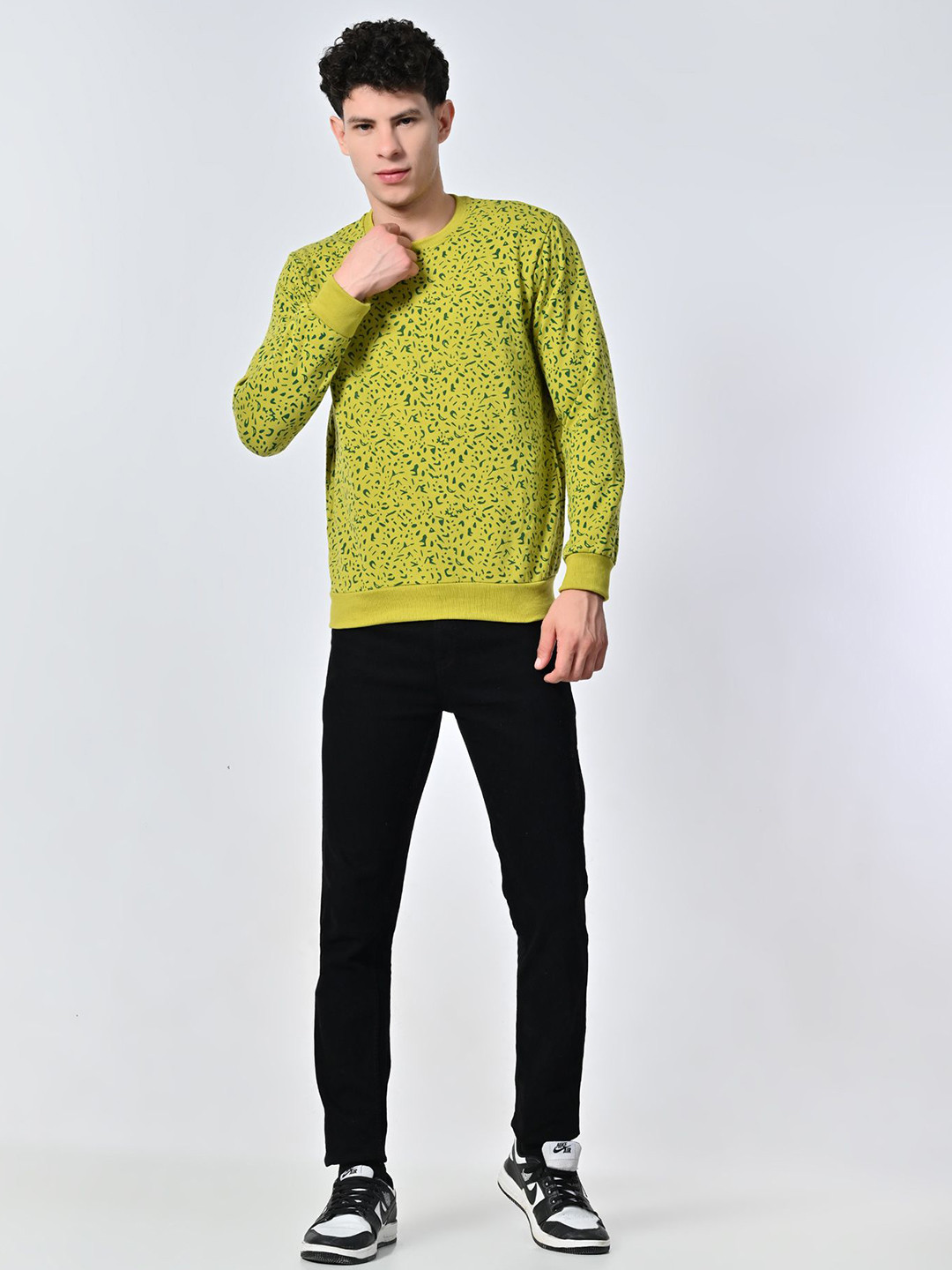 

BAESD Men Abstract Printed Round Neck Fleece Pullover Ribbed Sweatshirt, Olive