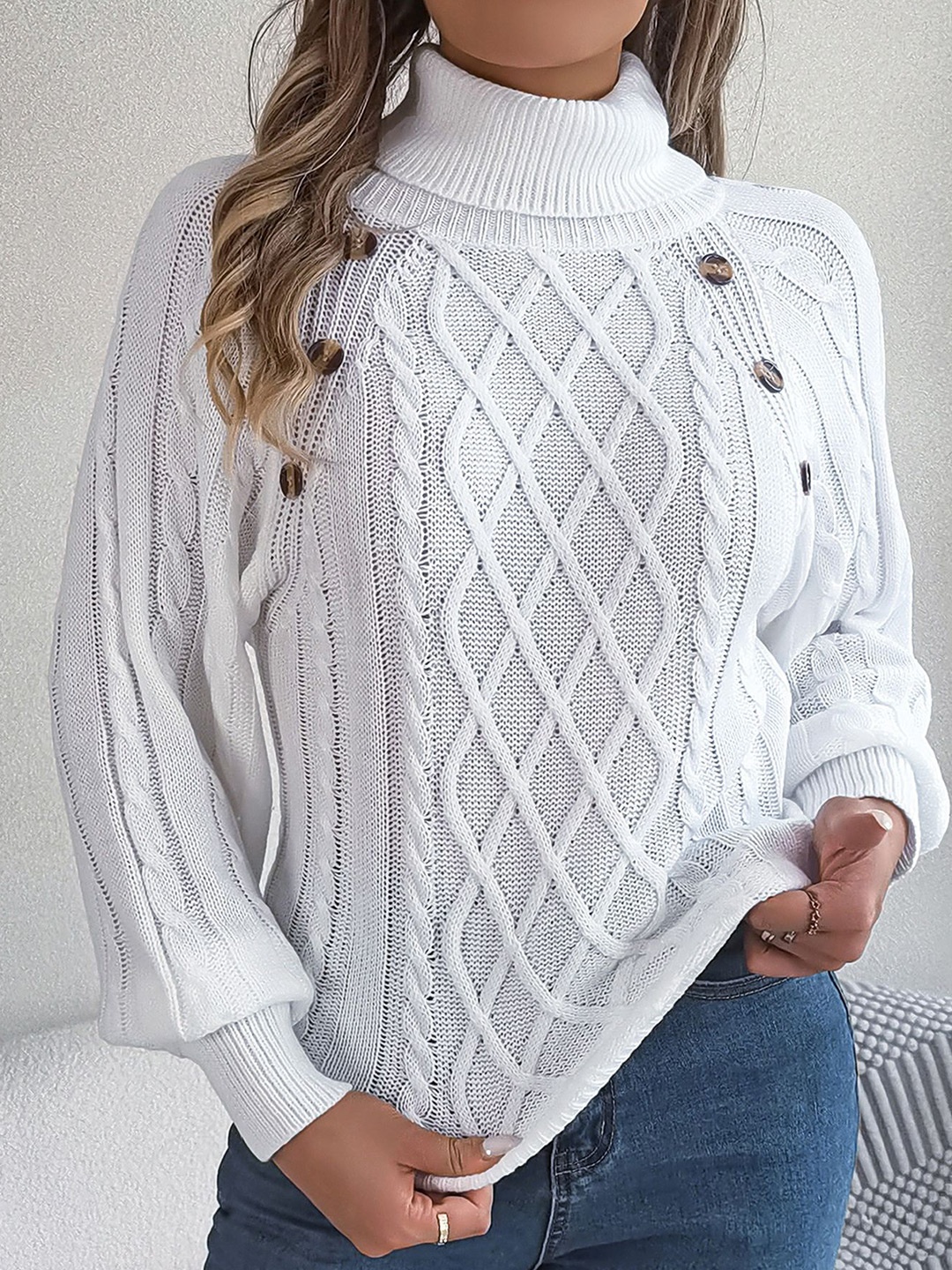 

StyleCast x Revolte Women Cable Knit Turtle Neck Pullover Sweater, White