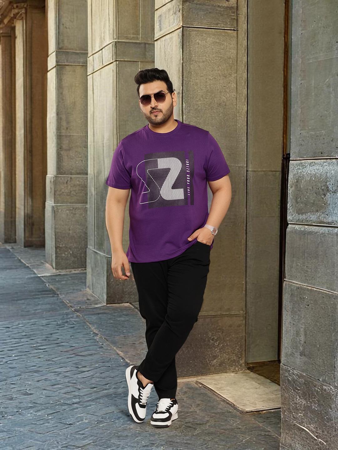 

Sztori Plus Size Brand Logo Print Pure Cotton T-shirt, Violet