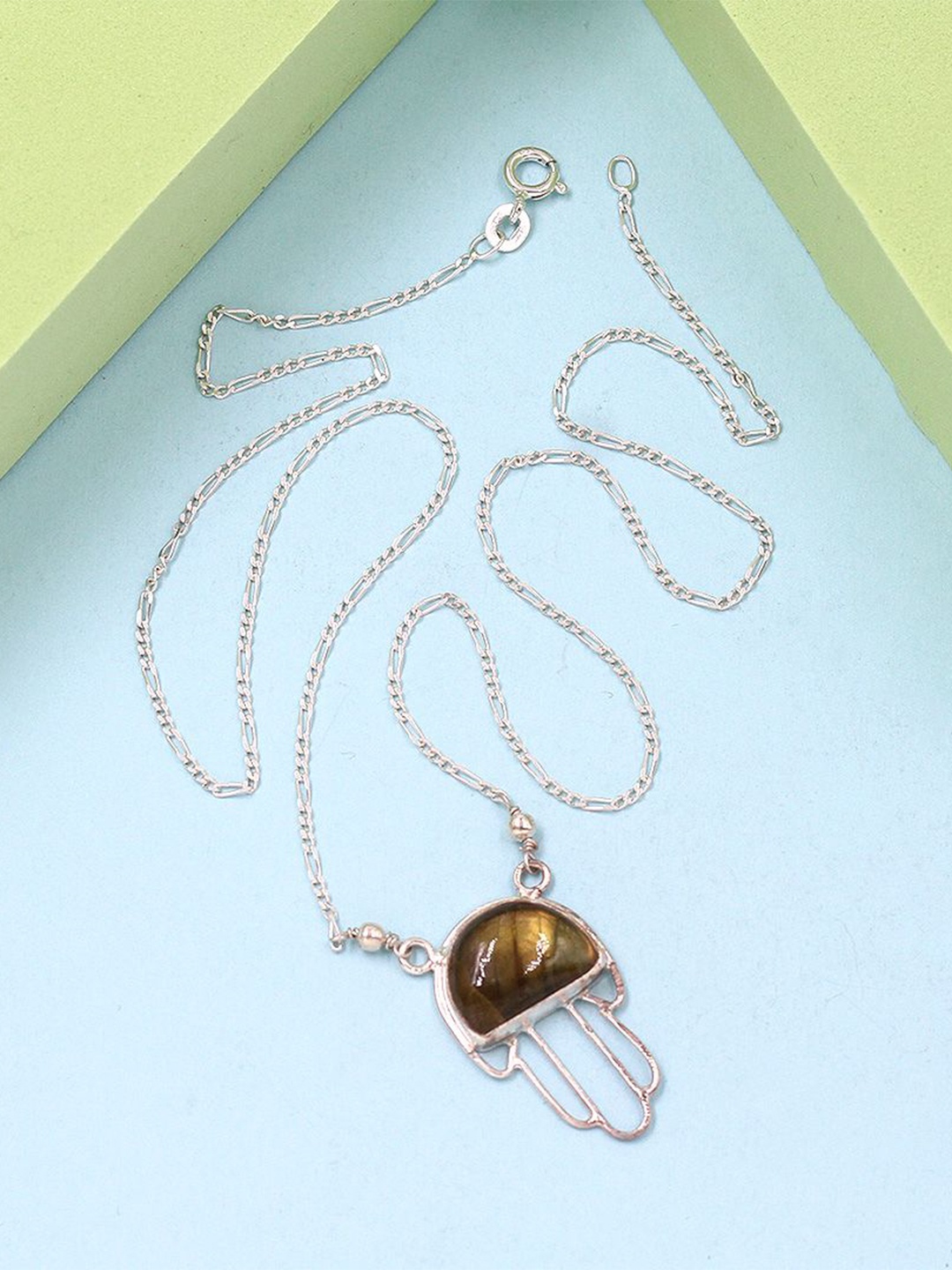

SANGEETA BOOCHRA Silver Contemporary Stone Studded Pendant With Chain