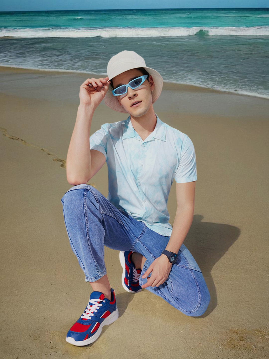 

Mast & Harbour Shady Blue Pure Cotton Tie & Dye Vacay Tied Up Bucolic Effects Shirt