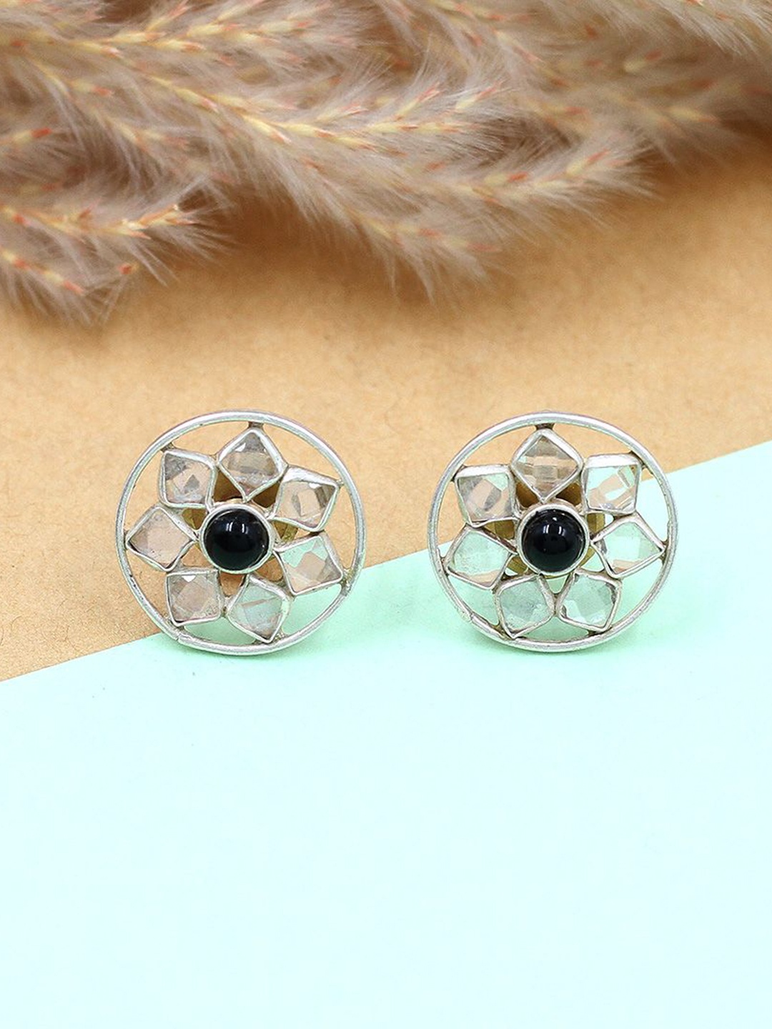 

SANGEETA BOOCHRA Silver Beaded Circular Studs, Black