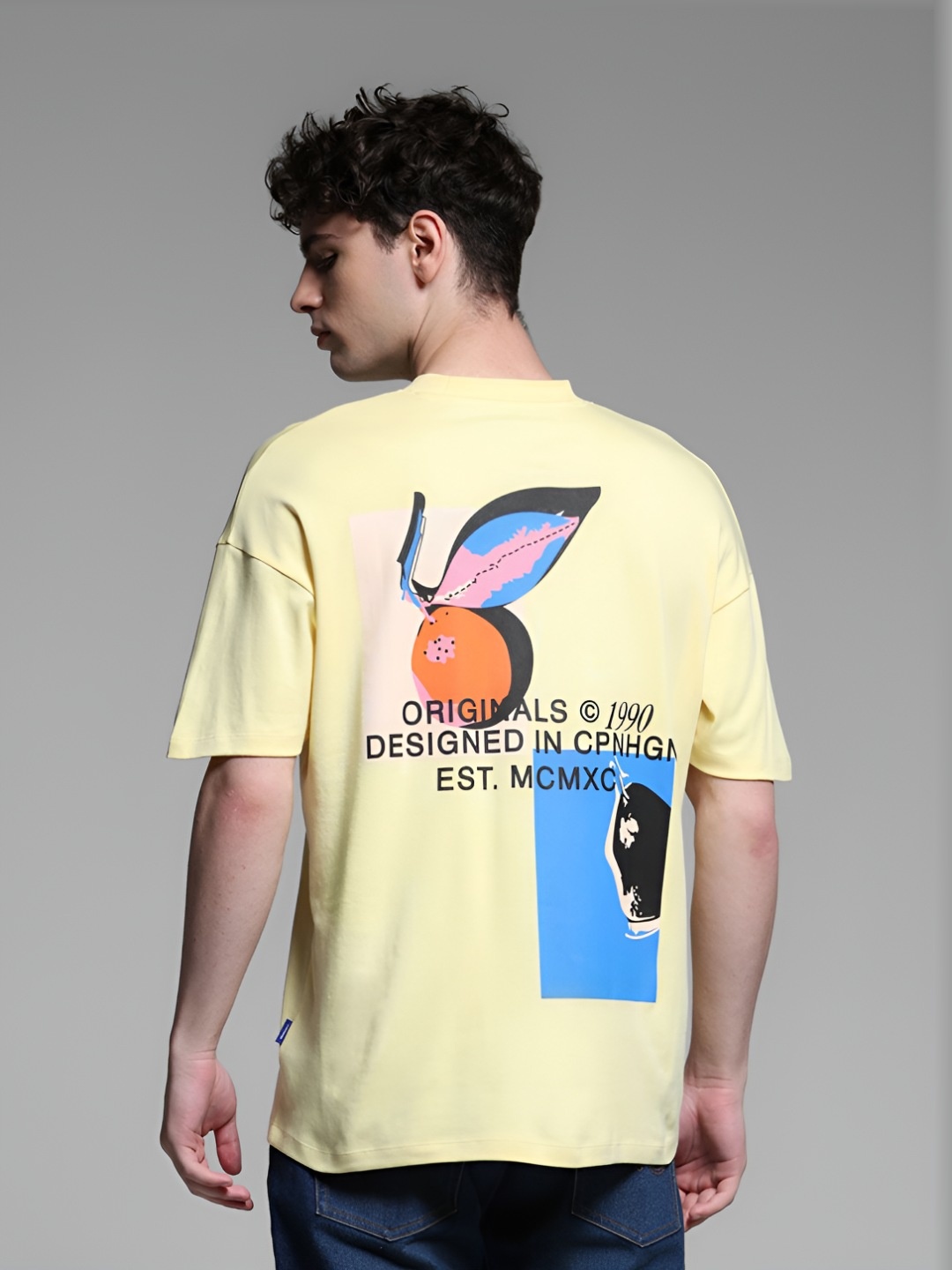 

Jack & Jones Men Typography Printed Round Neck Cotton Oversized T-shirt, Yellow