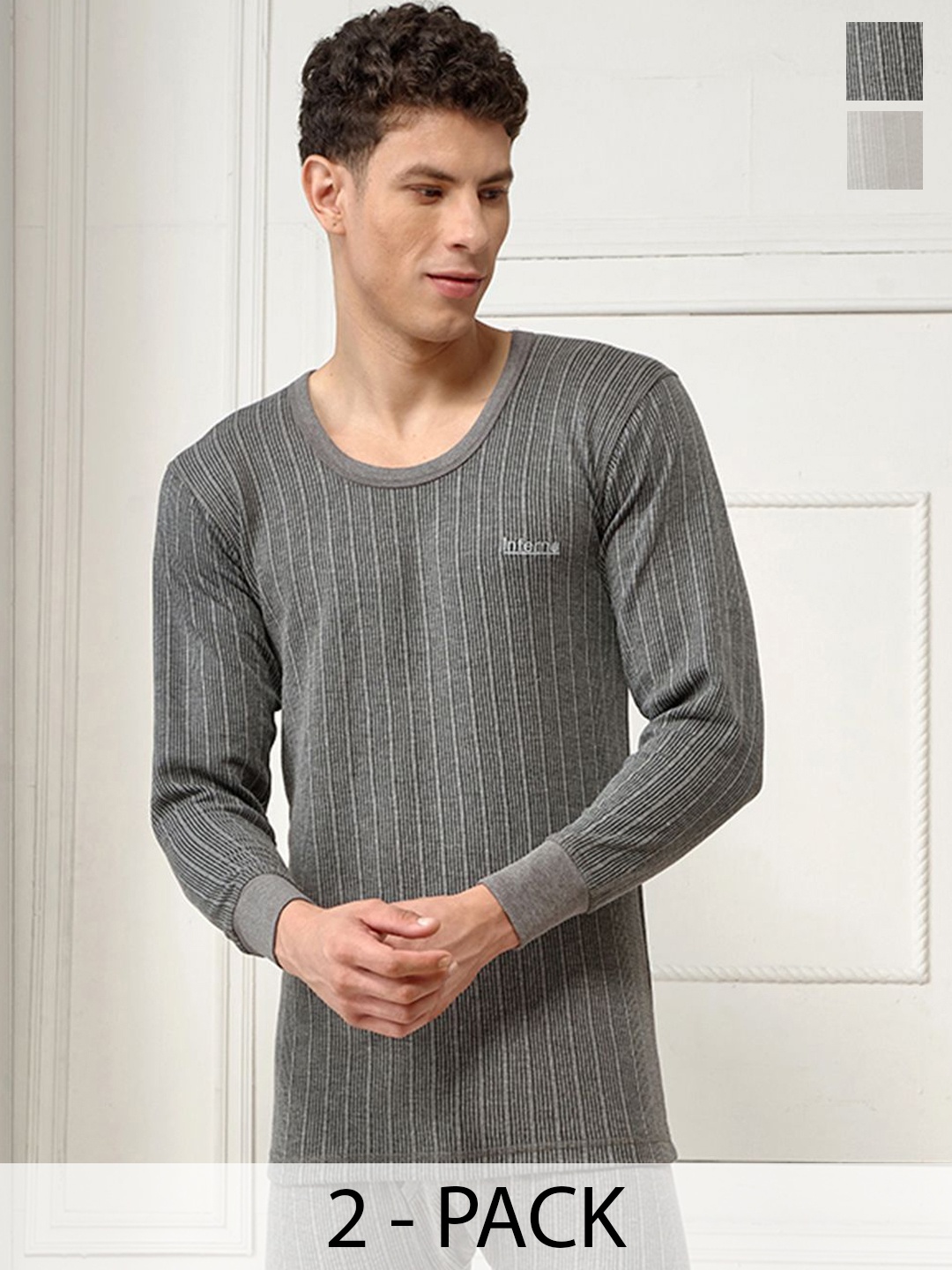 

INFERNO Pack of 2 Men Round Neck Halfslevee Thermal Vest, Charcoal