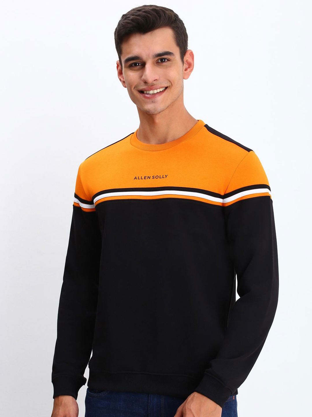 

Allen Solly Men Colourblocked Round Neck Cotton Pullover Sweatshirt, Black
