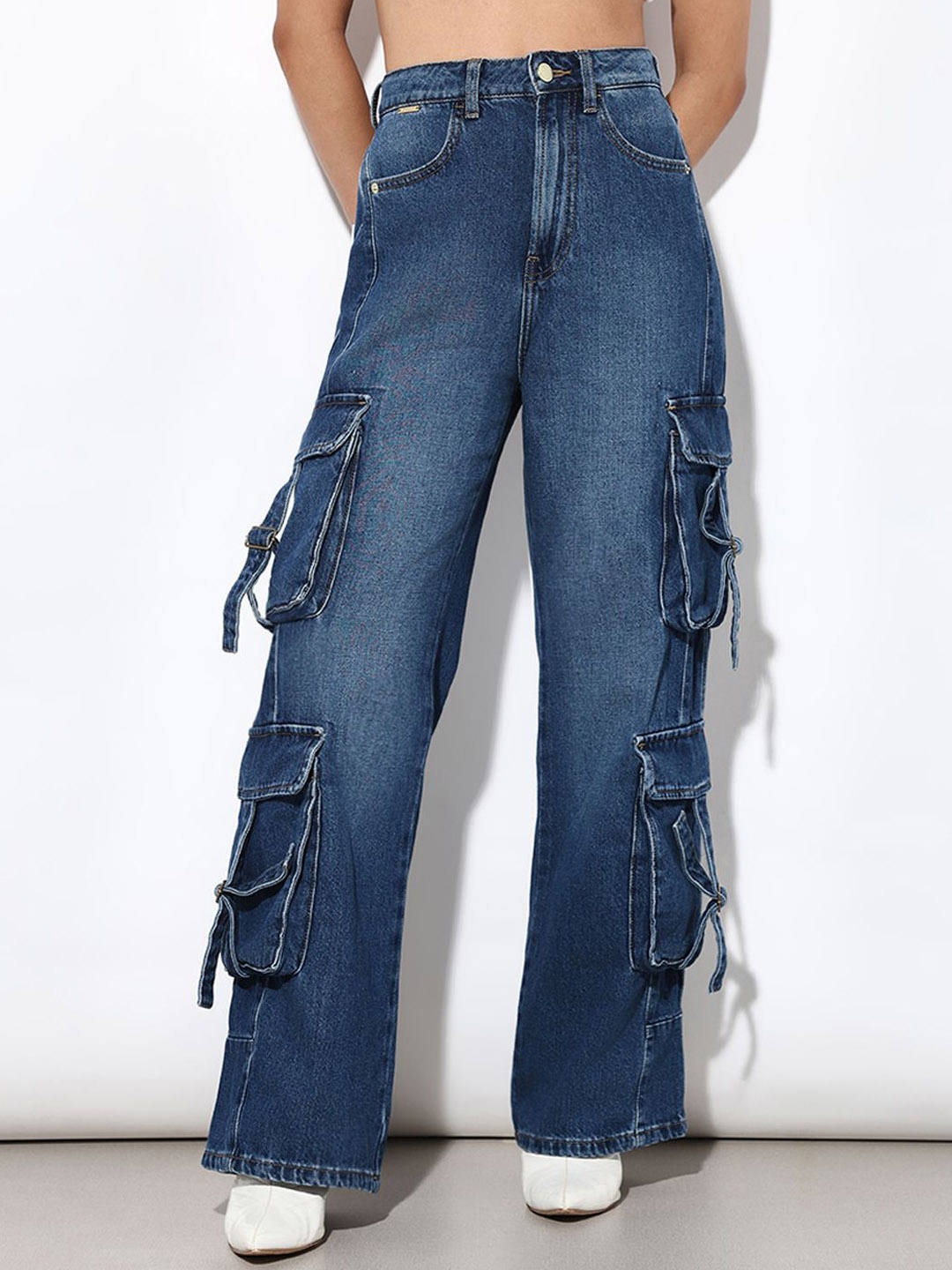 

ONLY Women ONLD PIMPRI HARROW Cotton Light Fade Cargo Jeans, Blue