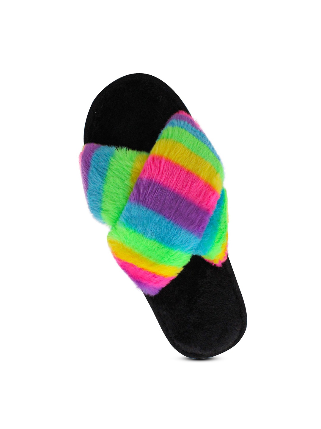 

JENNA Women Fur Winter Room Slippers, Black