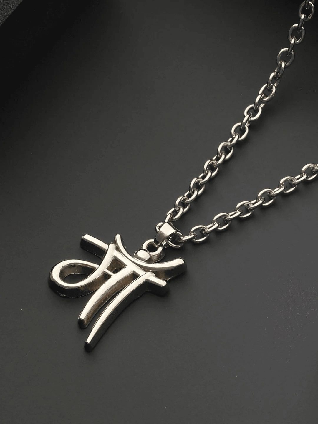 

9blings Men Silver-Plated Maa Pendant Link Chain