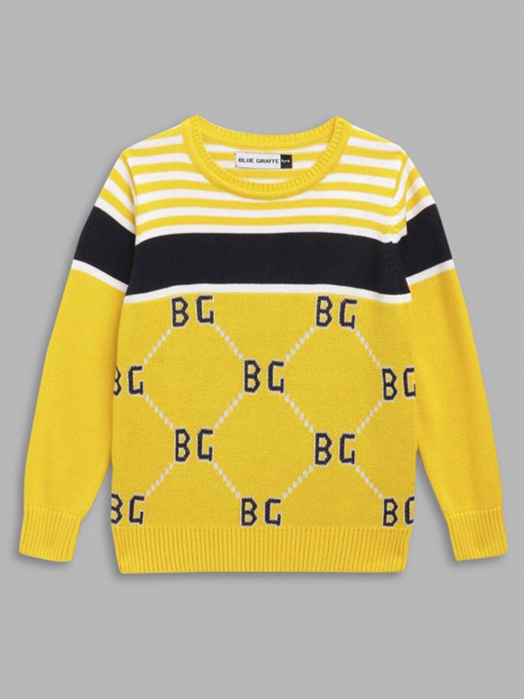 

Blue Giraffe Boys Colourblocked Pullover Pure Cotton Sweater, Yellow