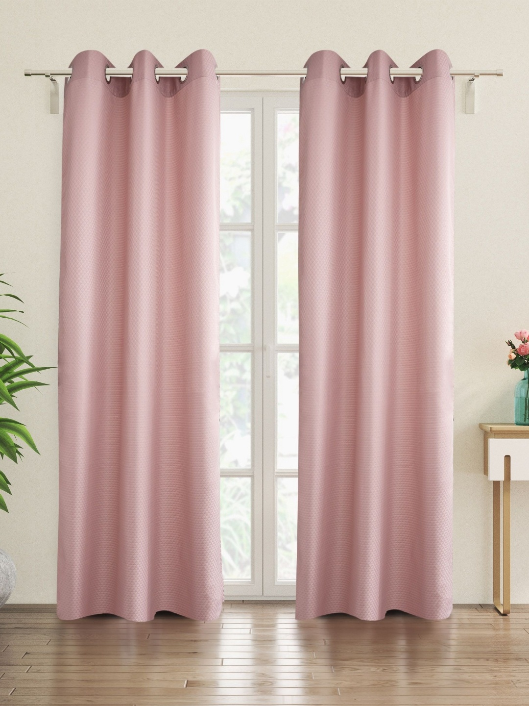 

Home Centre Sierra Pink 2 Pieces Geometric Room Darkening Door Curtains