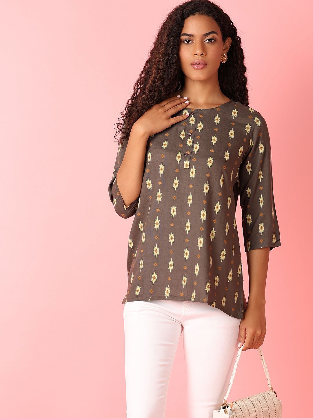 

V-Mart Printed Kurti, Brown