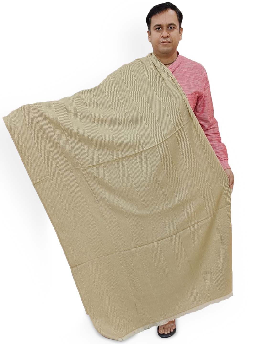 

Vrinde Geometric Woven Design Pure Woollen Shawl, Beige