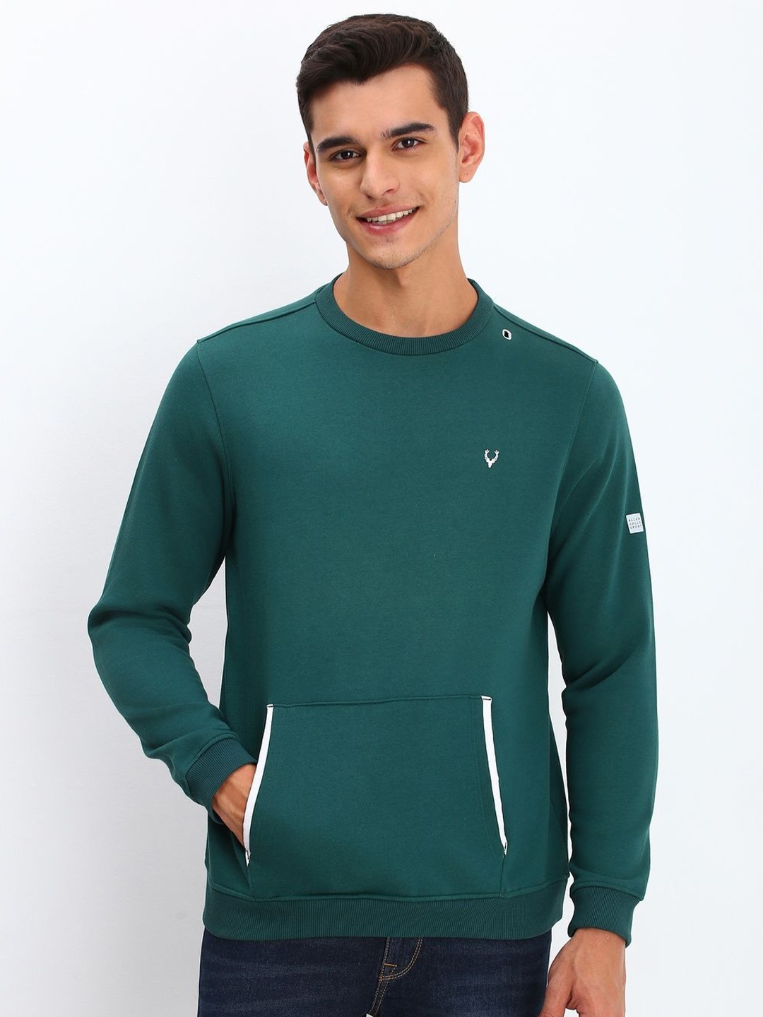 

Allen Solly Men Solid Round Neck Pullover Sweatshirt, Green