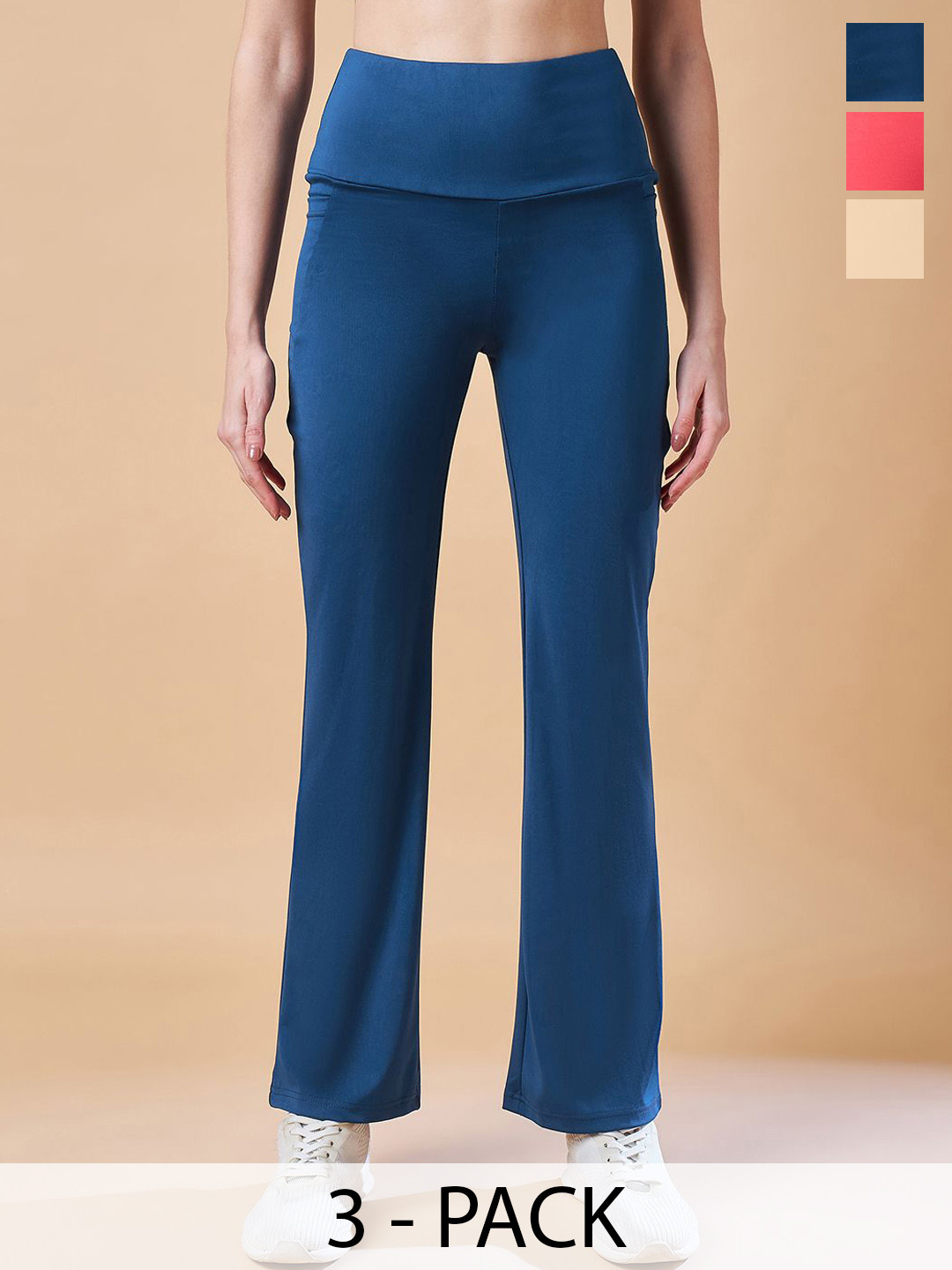 

COLOR CAPITAL Women Pack Of 3 Solid Flared Gym Tights, Blue