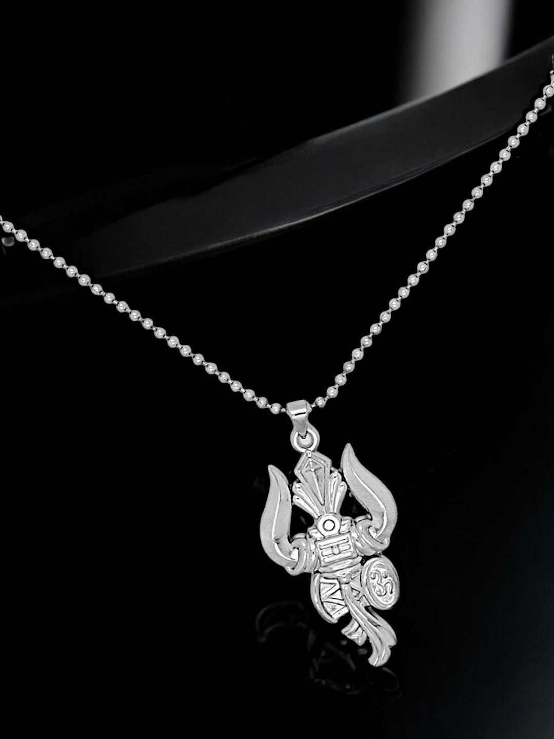 

9blings Men Silver-Plated Trishul Damru-Shaped Pendant With Chain