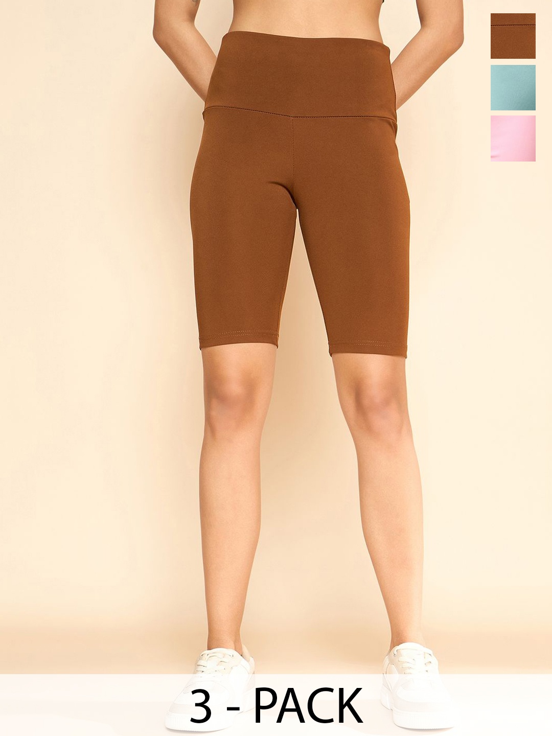 

COLOR CAPITAL Women Pack Of 3 Solid High Rise Flared Gym Tights, Brown