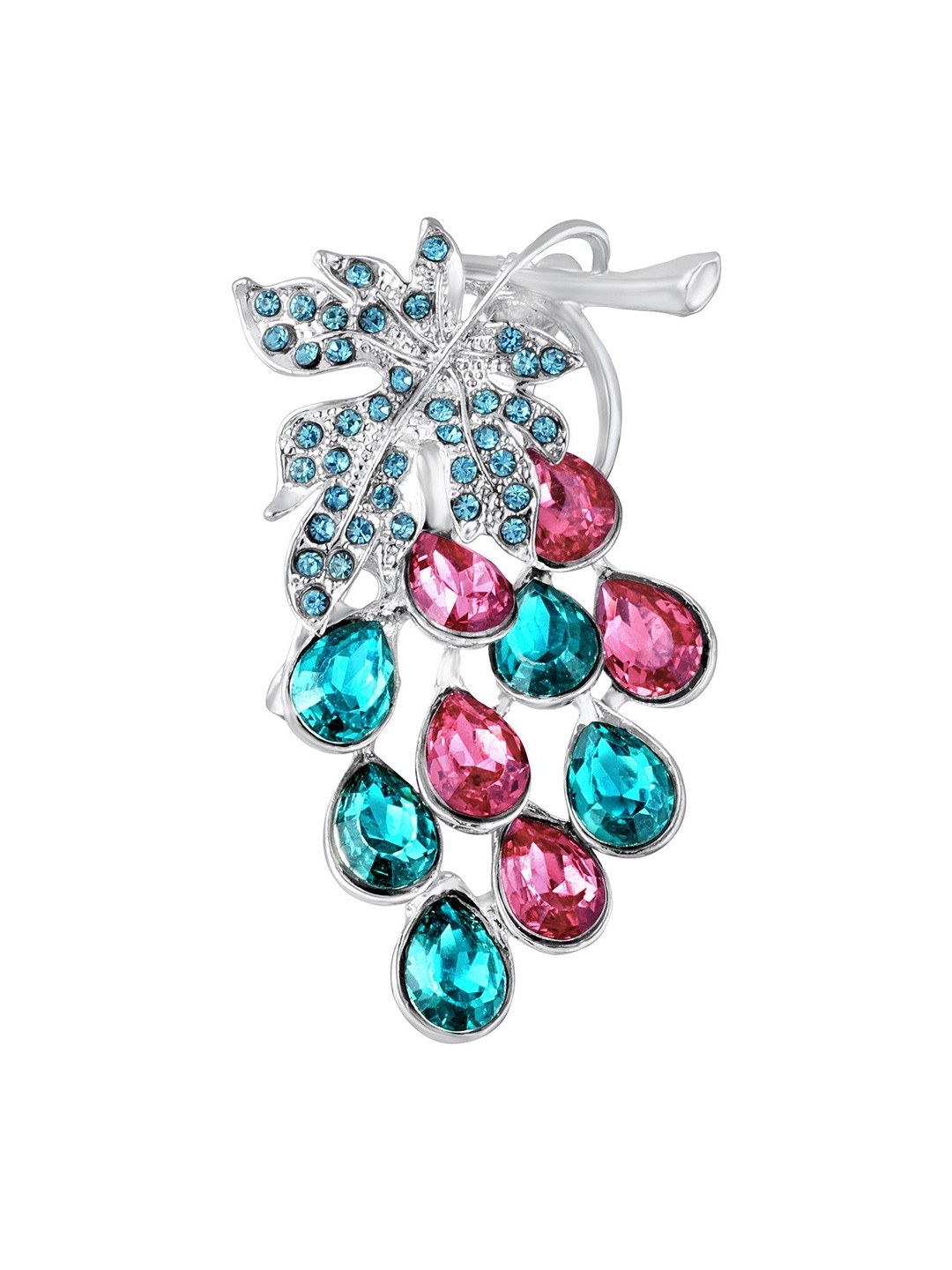 

Mahi Women Blue & Pink Crystals Studded Vintage Leaf Brooch