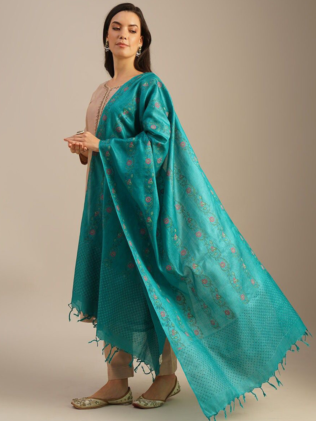 

JAYPORE Floral Printed Dupatta, Blue
