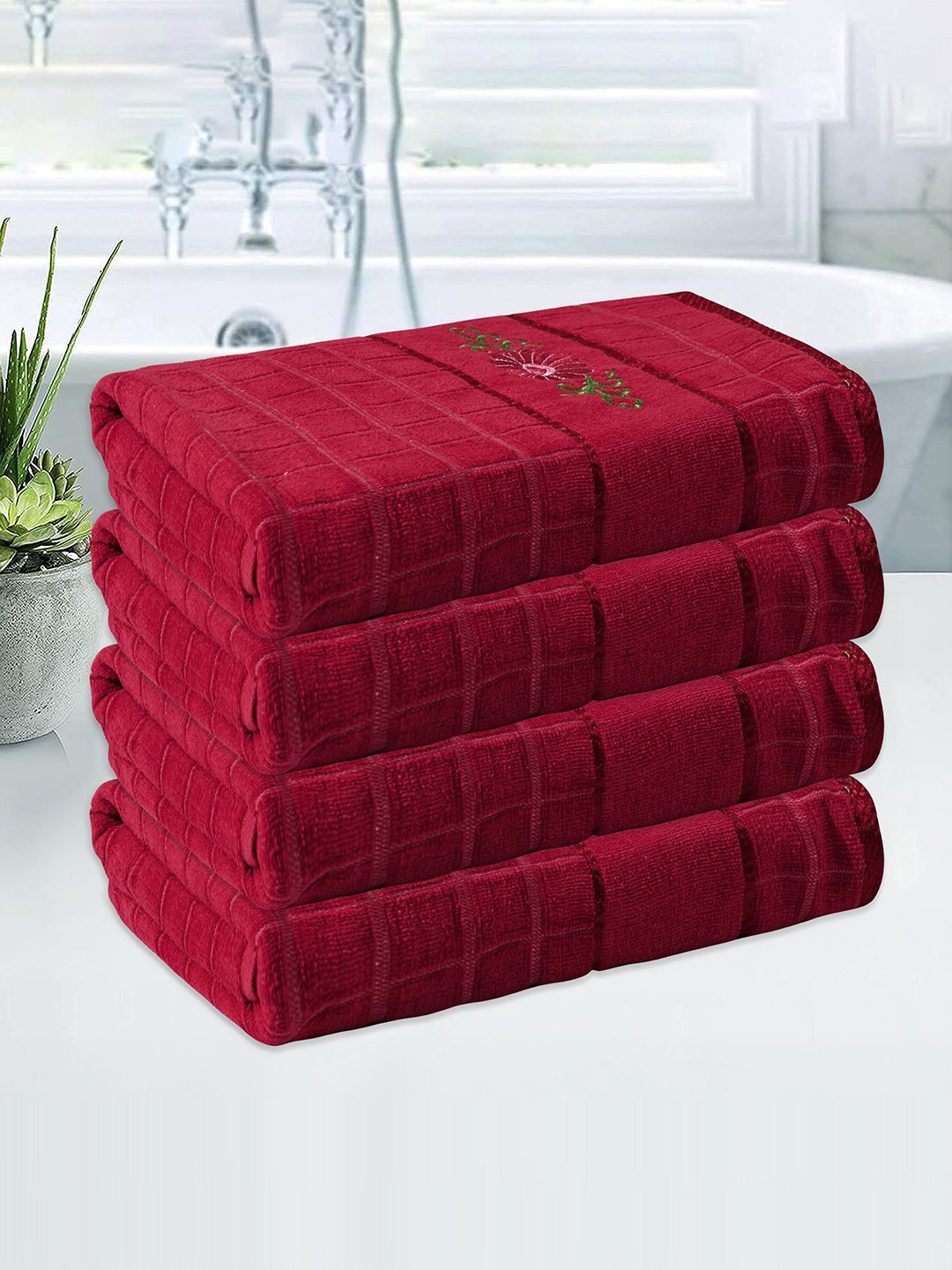

Kuber Industries Red 4 Pieces Striped 260 GSM Bath Towels