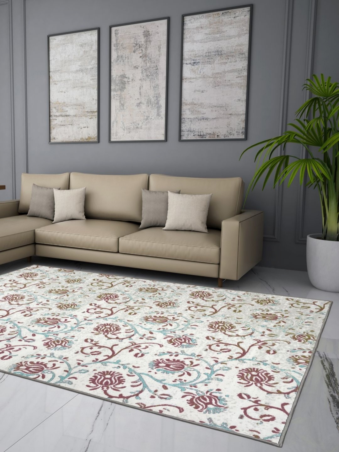 

Welspun Beige Floral Printed 400 GSM Anti-Skid Carpet